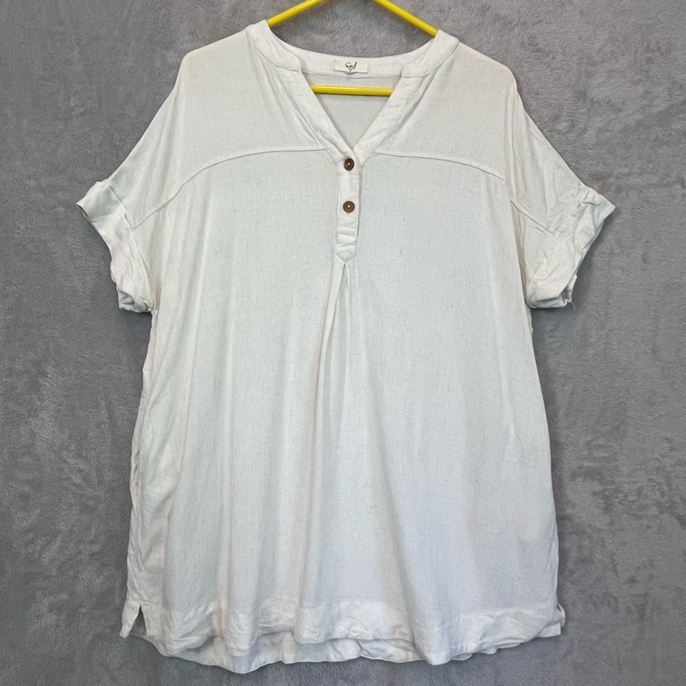 Easel Lagonlook Cream Tunic Top/Dress Sz L Side Pockets Linen Blend